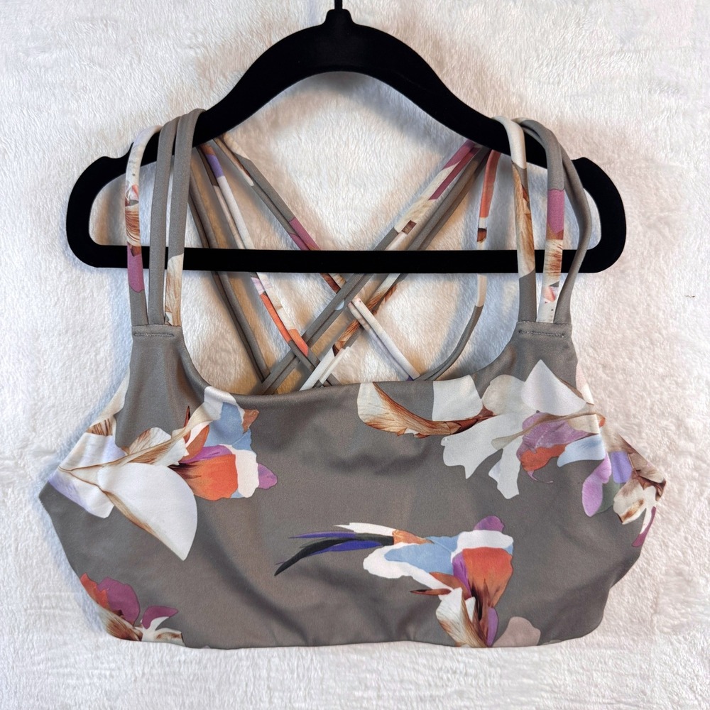Athleta Hyper Focus Sports Bra Floral Print Strappy Back S